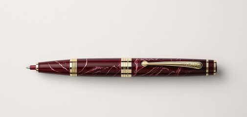 Luxurious Burgundy Marbled Pen Against Minimalist White Background for Elegant Branding and Product Showcase