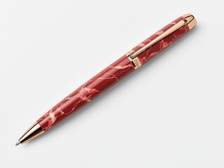 Luxurious Red and Gold Ballpoint Pen on White Background - Elegant Writing Instrument with Marbled Texture for Premium Stationery, Business, and Gifting