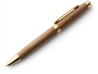 Fototapeta premium Luxurious Wooden Pen with Gold Accents on White Background - Elegant Writing Instrument for Professional Projects