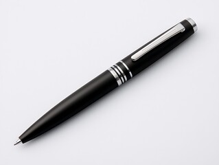 Minimalist Black Pen with Silver Accents on White Background, Elegant Office Stationery Concept