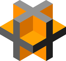 Obraz premium Cube logo, geometric vector design. Box logotype company, trendy tech emblem in pixel style.