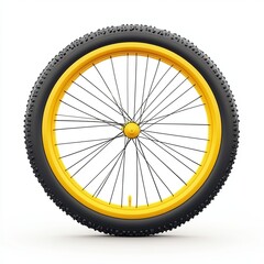 Fototapeta premium Bicycle tire and wheel colour yello rim isolated on white background.