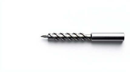 Precision Silver Drill Bit with Helical Thread on White Background - Industrial Tool Closeup for Product Catalogs and Technical Manuals