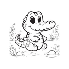Sweet and Smiling Baby Alligators - Cartoon Crocodile Illustrations.