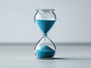 Serene Blue Sand Hourglass on Off-White Background - Minimalist Time Concept for Productivity and Mindfulness
