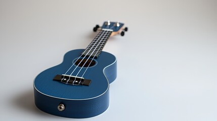 Serene Blue Ukulele Closeup on Minimalist White Background - Musical Joy and Elegance Instrument Product Photography
