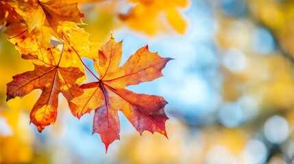 Obraz premium Maple leaves in autumn sunny day