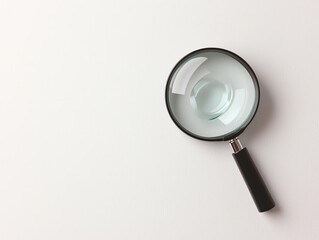 Sleek Black Magnifying Glass on Minimalist White Surface - High-Angle View of Optical Tool for Research and Clarity Concept