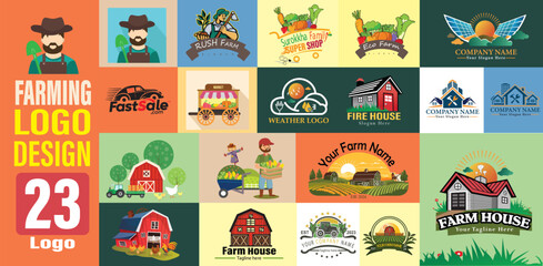 American Farm house logo set Badge or Label. Vintage typography design with bee, honeycomb piece, hive, chicken, pig, cow and farm house silhouette. Elements on the theme farm business.