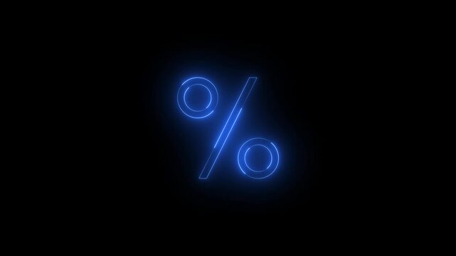 Neon calculator percentage icon blue glowing black background animation