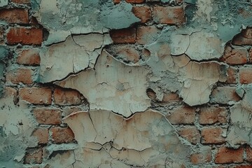 Fototapeta premium Weathered Brick Wall with Cracked and Peeling Paint