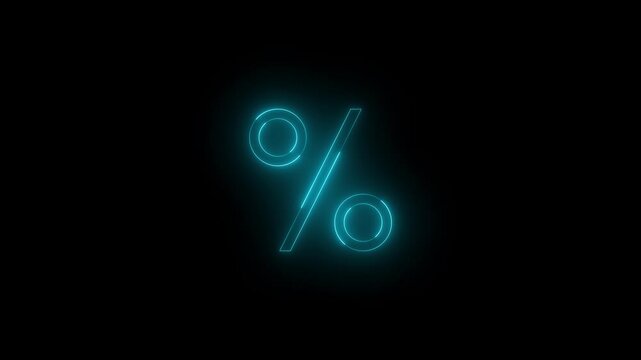 Neon calculator percentage icon cyan glowing black background animation