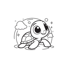 Charming Turtle and Baby Alligators - Cute Cartoon Vector.