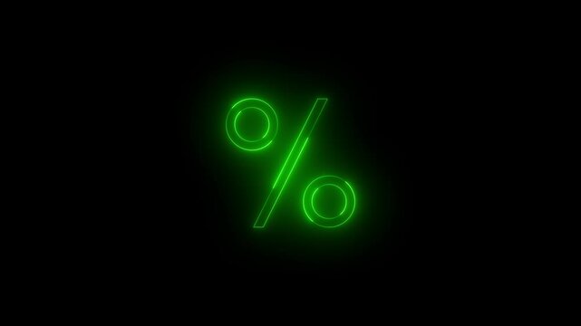 Neon calculator percentage icon green glowing black background animation