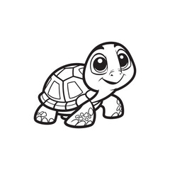 Cartoon Vector of Friendly Turtle with Baby Alligators.