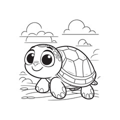 Adorable Cartoon Turtle and Baby Alligator Vector Illustration.