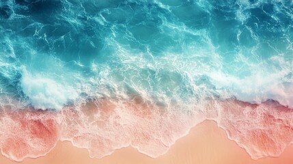 Obraz premium Aerial View of Lively Beach and Ocean Seascape Radiating Summer Holiday Vibes with Vibrant Colors