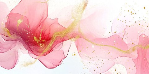 Abstract watercolor texture background with pink and gold spots splashes and stains
