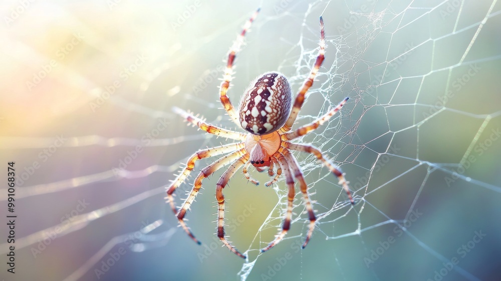 Poster An intricate macro image of a spider weaving its web, showcasing the delicate threads and the skill of the spider in creating a functional masterpiece