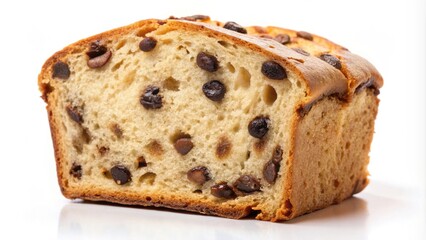 Slice of chocolate chip bread isolated on background, chocolate chip, bread, dessert, sweet, treat, baked goods, pastry