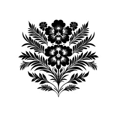 Abstract linocut flowers with magic, girls and mystical in ornate rural folk scandinavian style. Hand drawn Illustration, Linocut Blockprint.