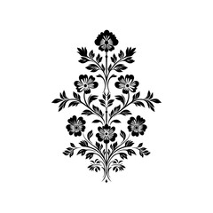 Abstract linocut flowers with magic, girls and mystical in ornate rural folk scandinavian style. Hand drawn Illustration, Linocut Blockprint.