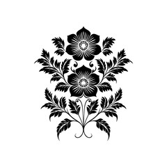 Abstract linocut flowers with magic, girls and mystical in ornate rural folk scandinavian style. Hand drawn Illustration, Linocut Blockprint.