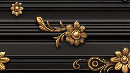 This artwork showcases an elaborate Baroque floral design, emphasizing vivid golden swirls and exquisite dark flowers, capturing a rich historical aesthetic filled with depth  SEAMLESS PATTERN