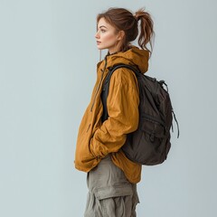 Side View of Woman with Bag. Modern Fashion Mockup for Print, Card, or Poster Design.