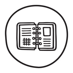 Doodle organizer calendar icon or logo, hand drawn with thin black line. PNG isolated on transparent background and vector illustration