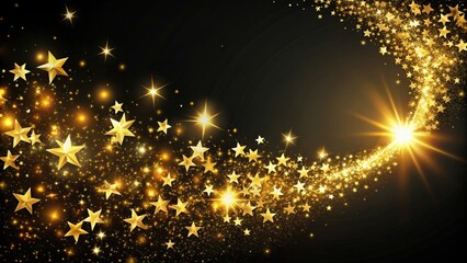 Golden glittering stars swirling over a black background , Christmas, background, gold, glitter, stars, swirls