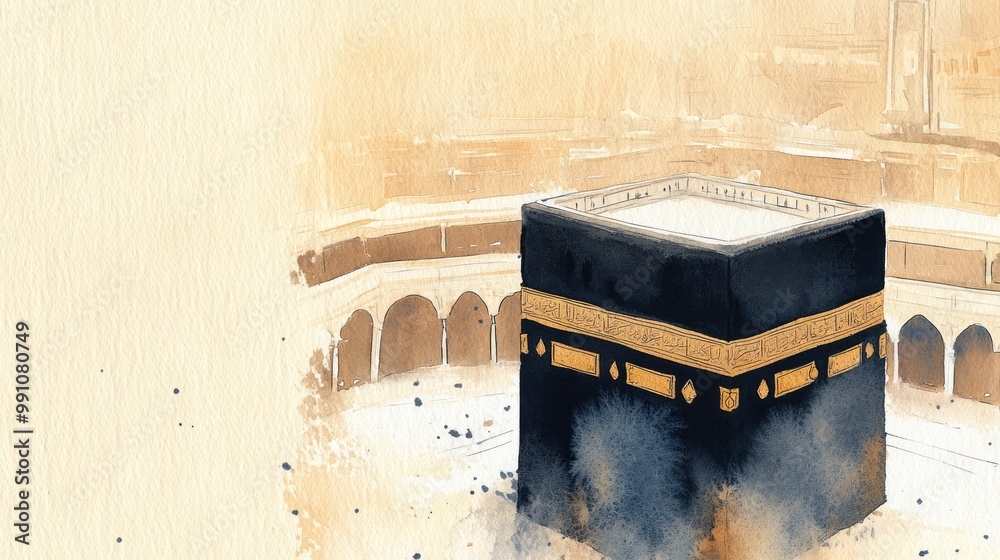 Wall mural watercolor painting of the kaaba in mecca, saudi arabia.