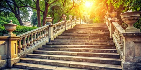 Vintage marble stone stairs in a park alley, with a summer view of the architectural feature, vintage, marble, stone, stairs