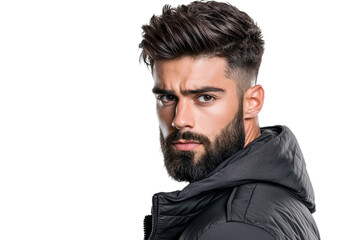 A man with a beard and a black jacket
