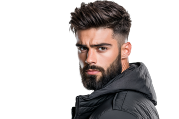 A man with a beard and a black jacket