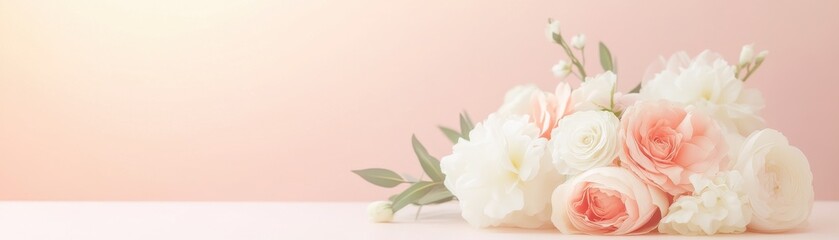 A bouquet of white flowers sits on a table