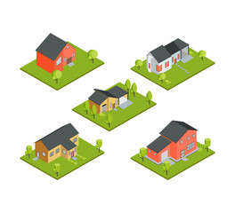 Vector Set of Detailed House Building Isometric Illustrations for Real Estate Marketing