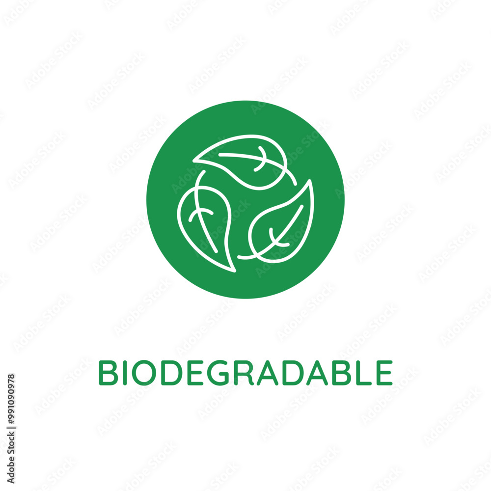 Poster Vector line design element, badge and icon for food and cosmetics packaging in mono linear style - biodegradable