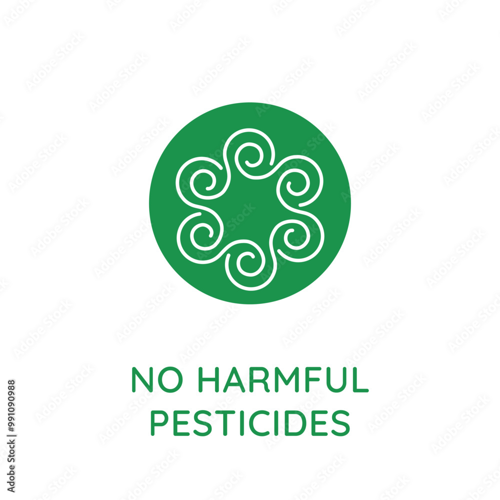Poster Vector line design element, badge and icon for food and cosmetics packaging in mono linear style - no harmful pesticides