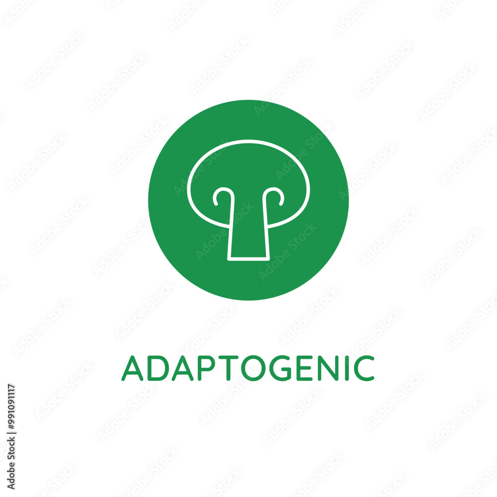 Poster Vector line design element, badge and icon for food and cosmetics packaging in mono linear style - adaptogenic