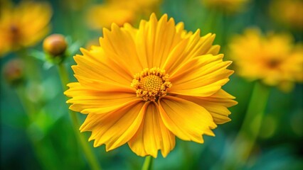 Obraz premium Macro shot of a vibrant yellow coreopsis bloom, coreopsis, flower, macro, close-up, detail, yellow, bloom, petals, nature