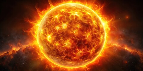 Fiery surface of the sun with intense heat and solar flares, sun, solar, surface, fiery, heat, intense, glowing, star