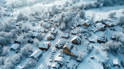 Snowy Village Aerial View