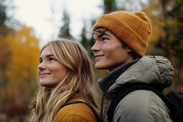 Fototapeta premium Travel in the fall designed with generative AI