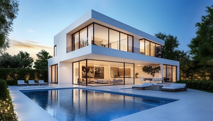 Fototapeta premium Modern home with swimming pool and patio.