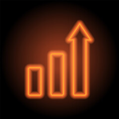 Growing graph, sales analytics simple icon vector. Flat design. Orange neon on black background