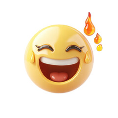 Fototapeta premium A cheerful emoji with a big smile and sweat drops, expressing joy and laughter. Perfect for adding humor to your projects., isolated on a transparent background.