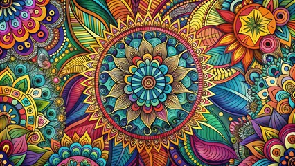 Colorful background with various intricate patterns and doodles, colorful, background, patterns, doodles, design, artistic