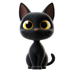 Obraz premium A cute cartoon black cat with big yellow eyes, perfect for adding charm and whimsy to any creative project., isolated on a transparent background.