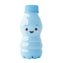 A cute blue water bottle with a smiling face, perfect for kids and cheerful hydration. Ideal for illustrations and product designs.